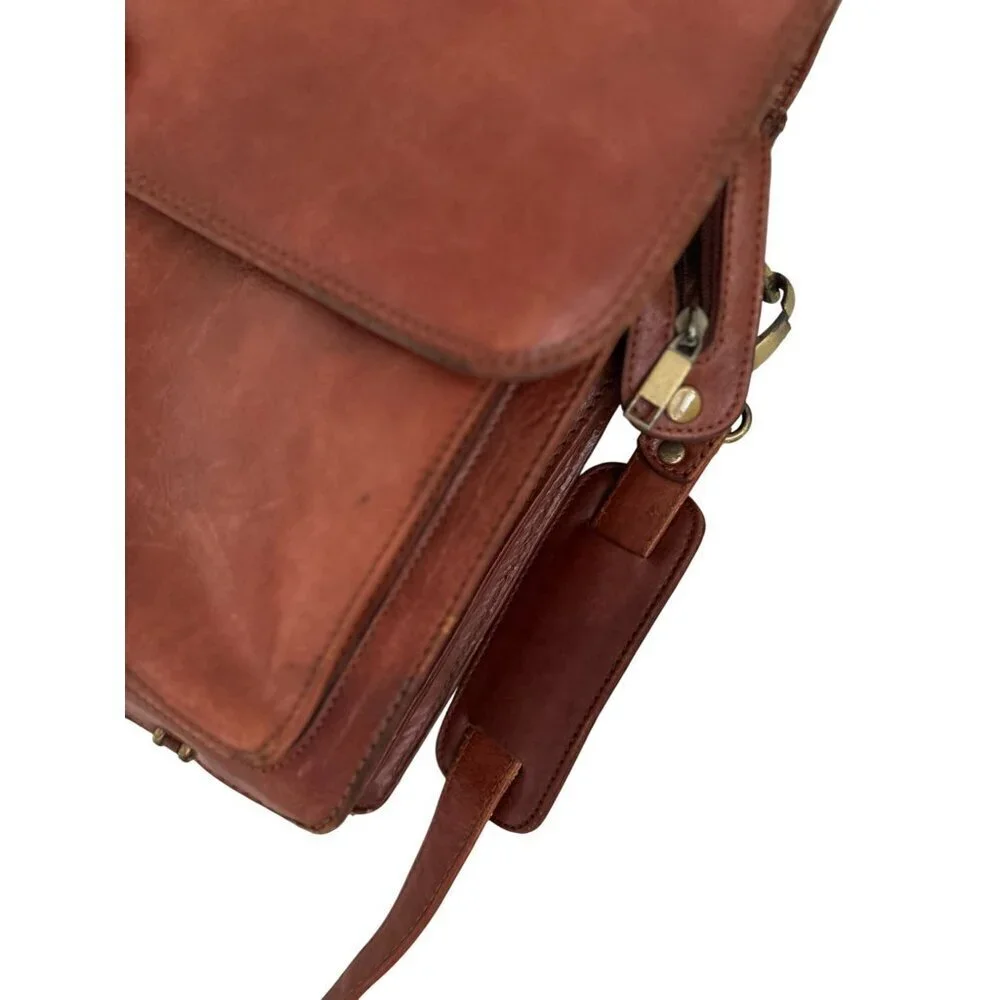 Vintage Orna Brown Leather Briefcase With Detachable Strap & Brass Hardware